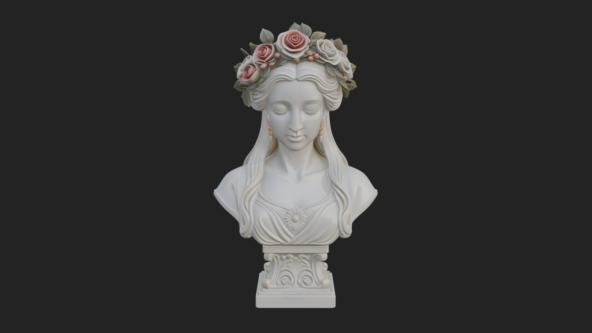 Flower Crown Woman Bust Statue Design 1 3D Print Model 3D Model