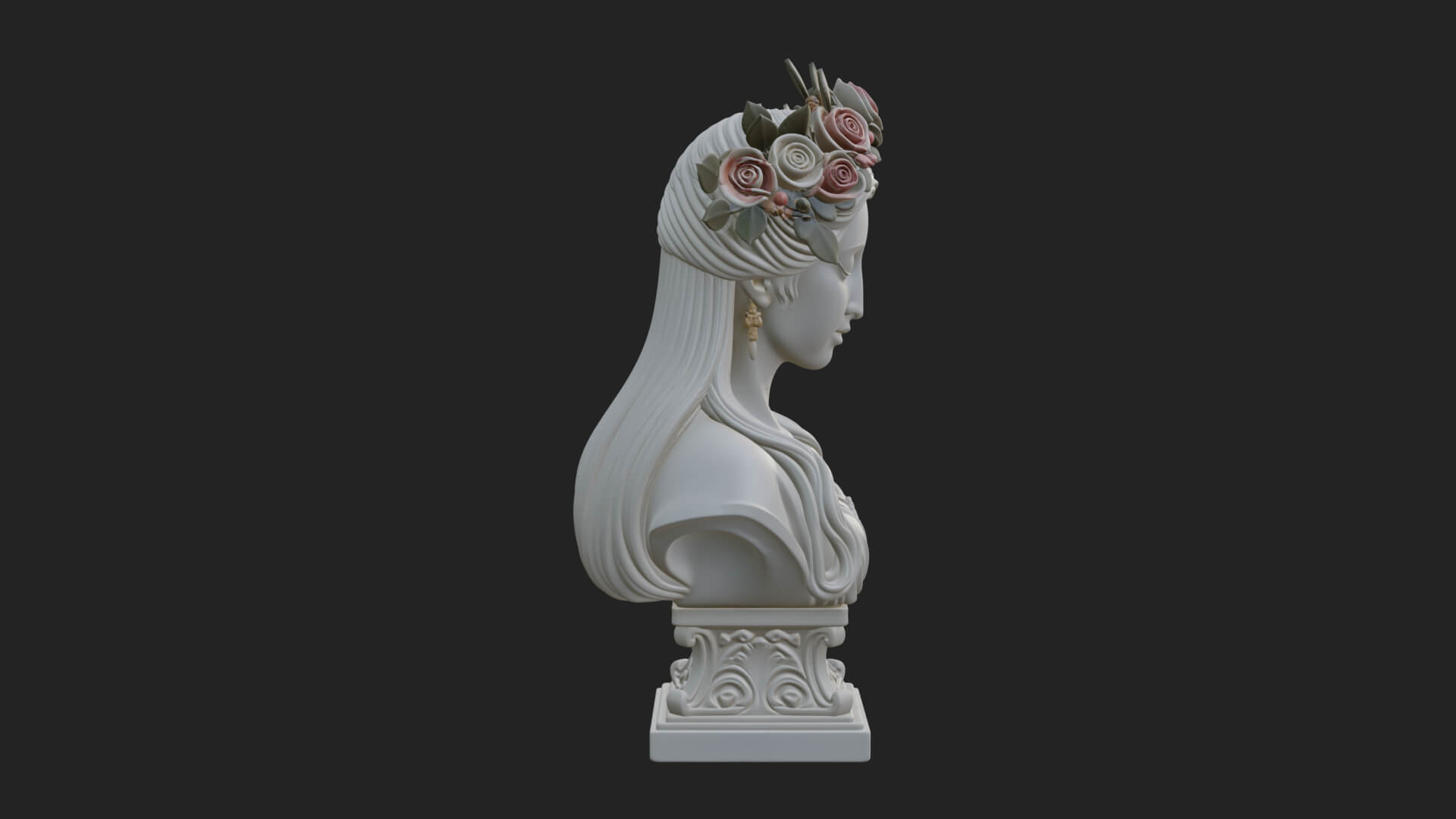 Flower Crown Woman Bust Statue Design 1 3D Print Model 3D Model