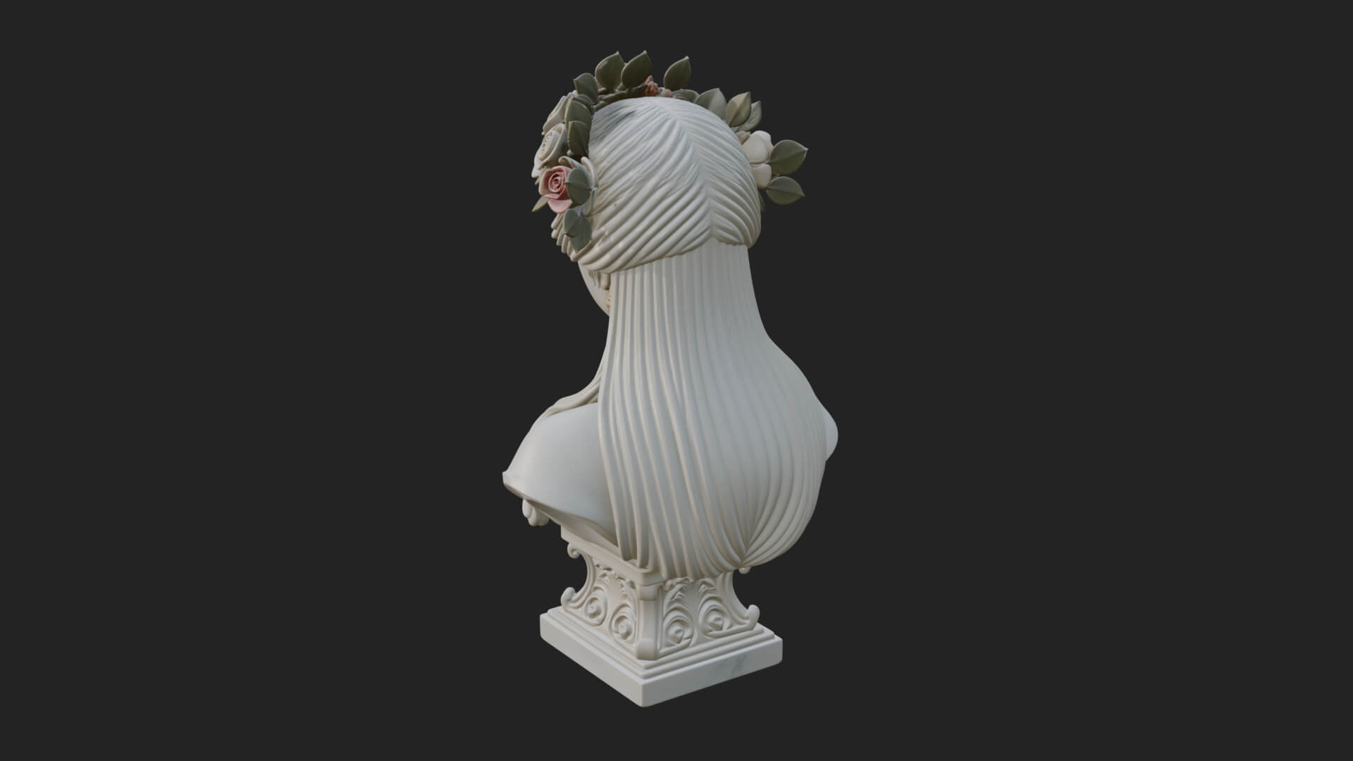 Flower Crown Woman Bust Statue Design 1 3D Print Model 3D Model