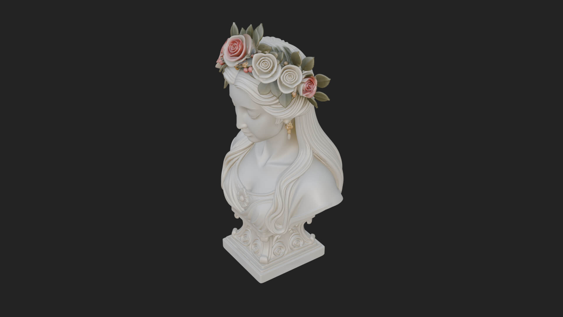 Flower Crown Woman Bust Statue Design 1 3D Print Model 3D Model
