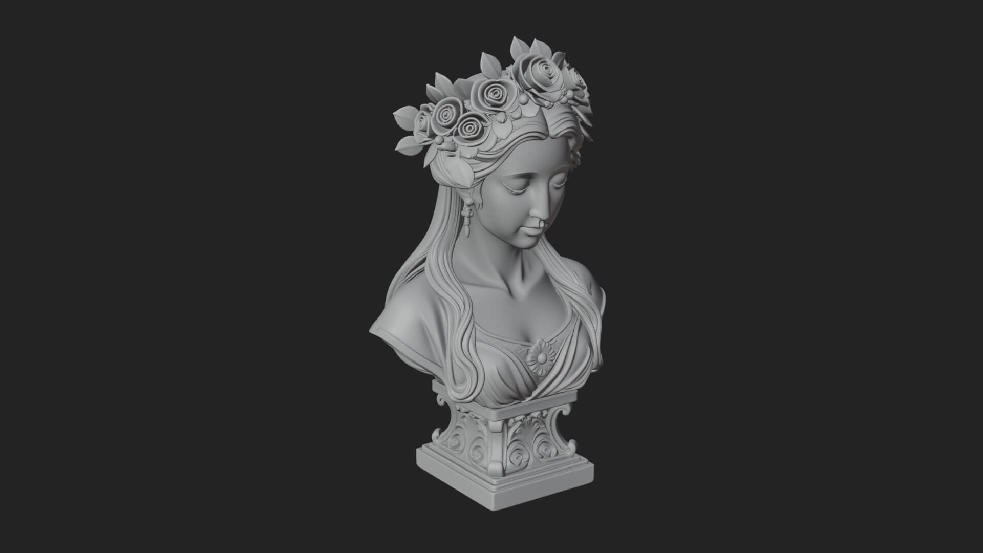 Flower Crown Woman Bust Statue Design 1 3D Print Model 3D Model
