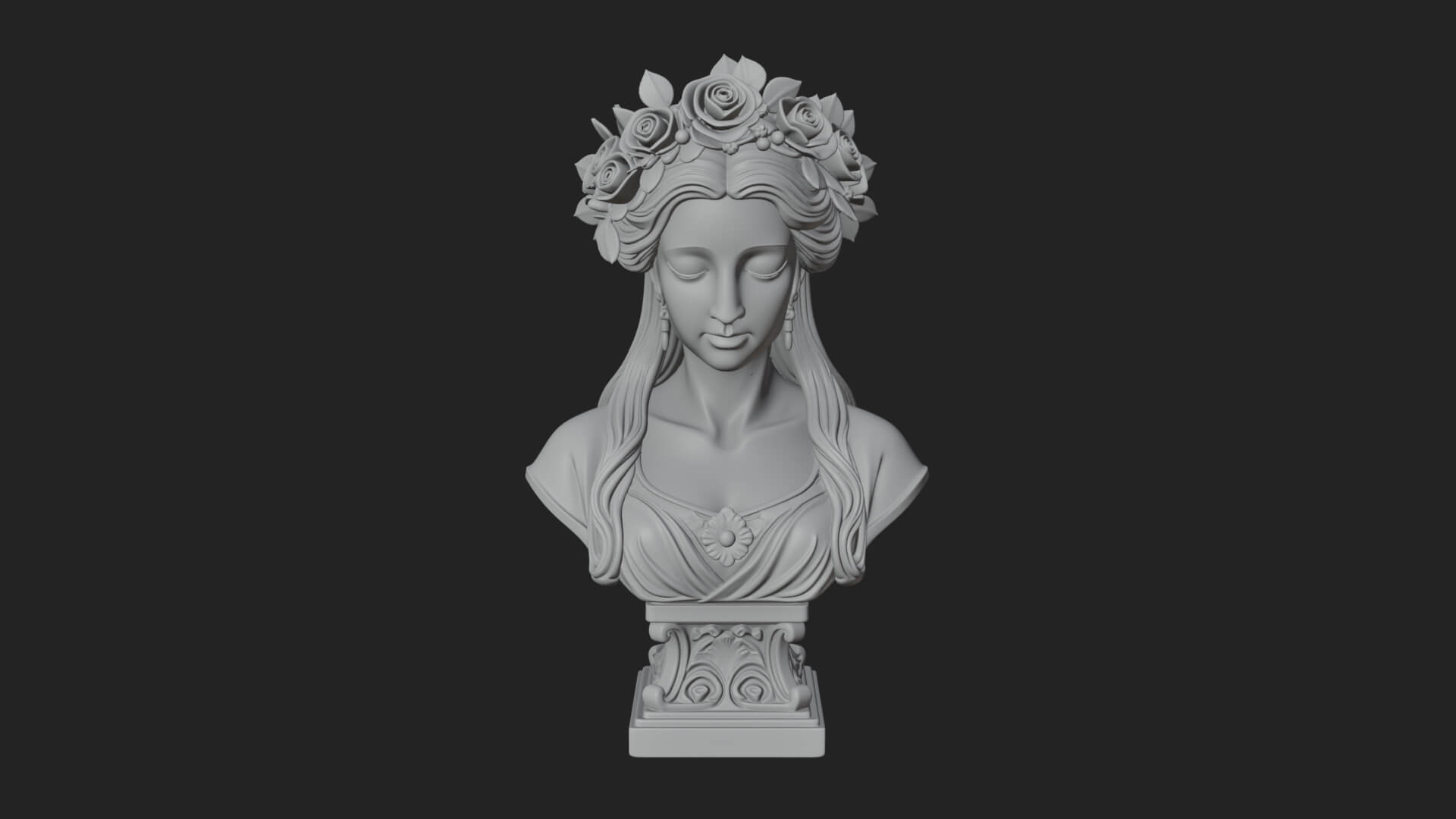 Flower Crown Woman Bust Statue Design 1 3D Print Model 3D Model