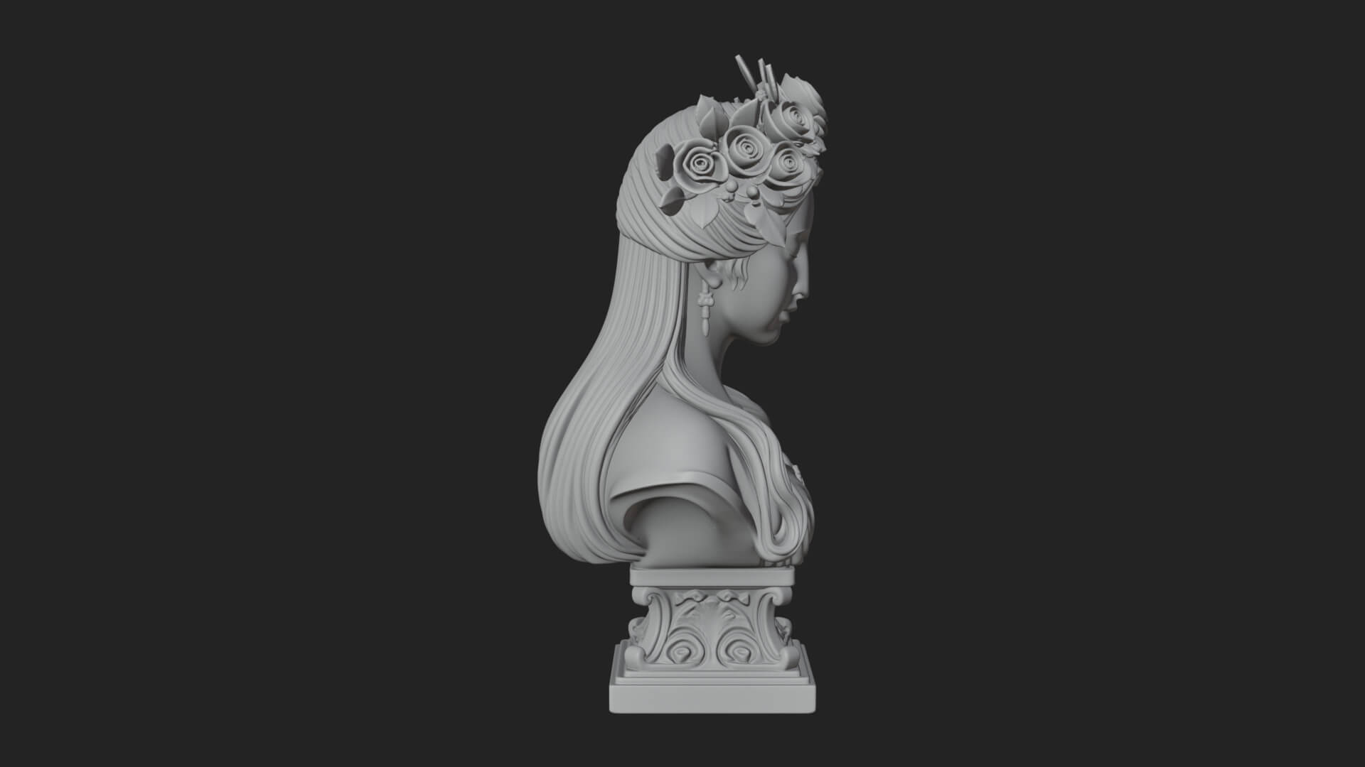 Flower Crown Woman Bust Statue Design 1 3D Print Model 3D Model