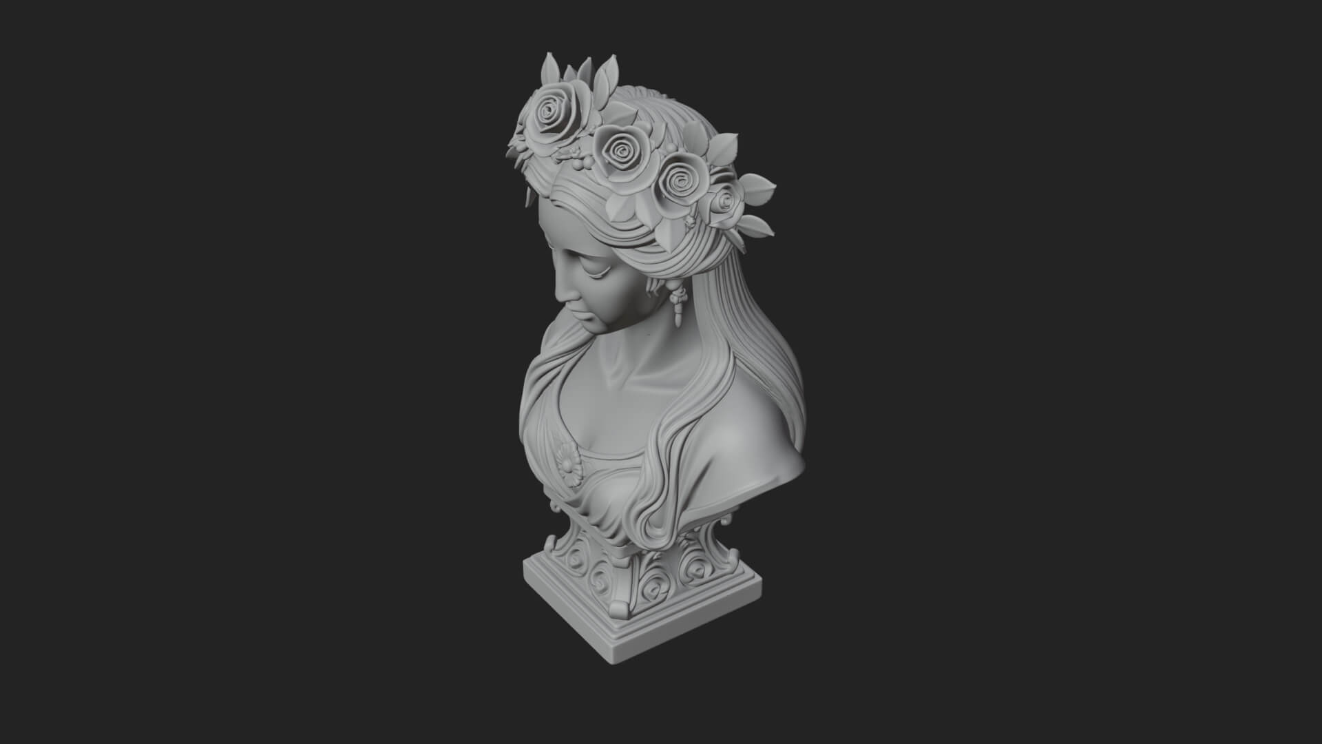 Flower Crown Woman Bust Statue Design 1 3D Print Model 3D Model