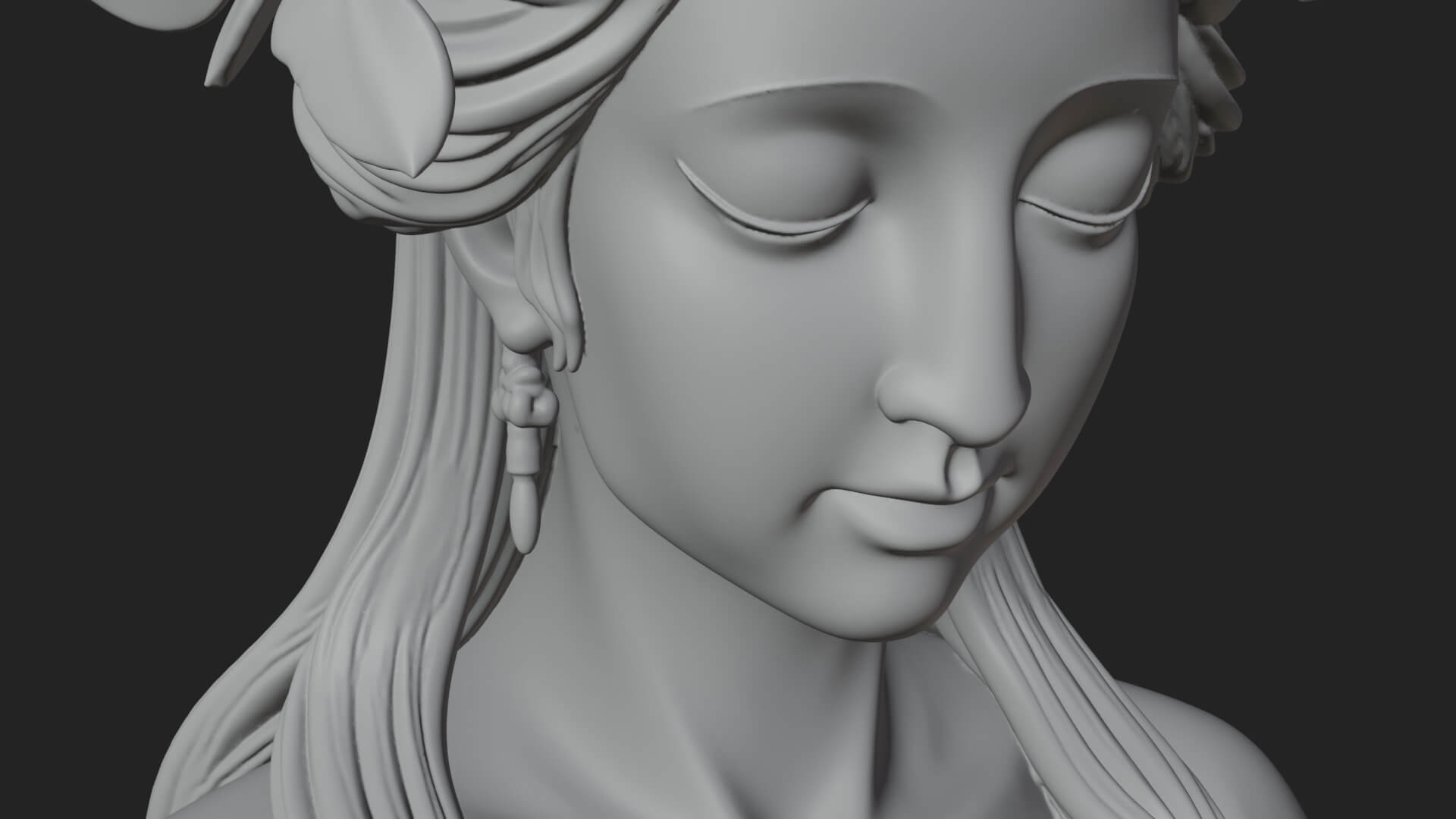 Flower Crown Woman Bust Statue Design 1 3D Print Model 3D Model