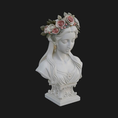Flower Crown Woman Bust Statue Design 1 3D Print Model