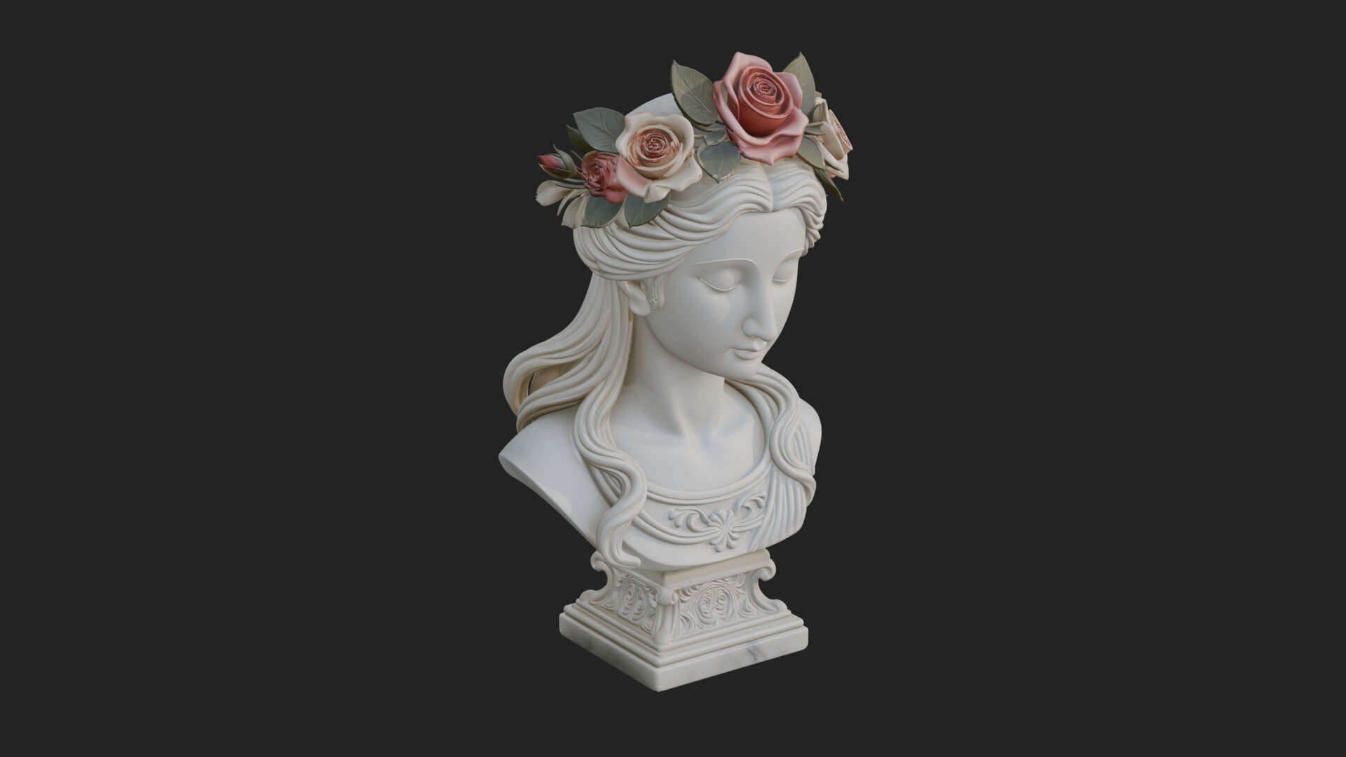 Flower Crown Woman Bust Statue Design 2 3D Print Model 3D Model