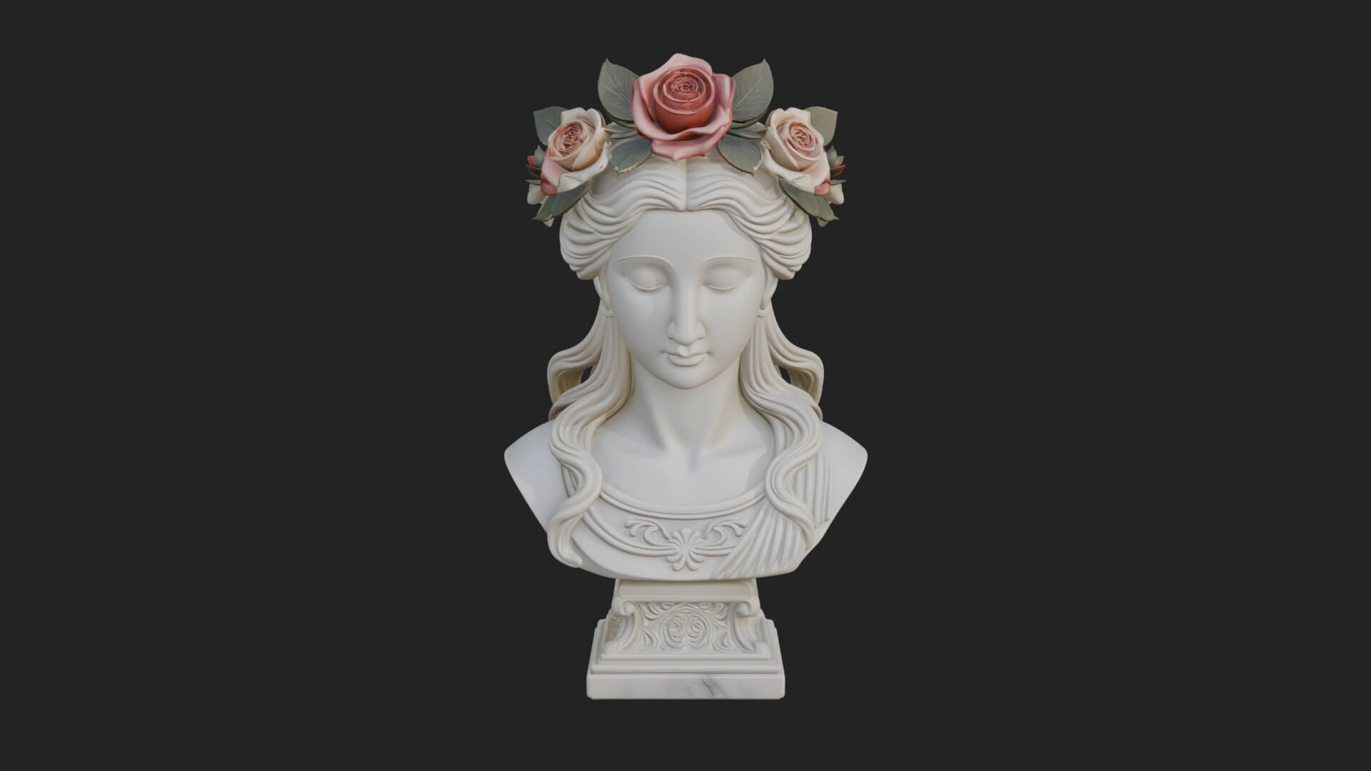 Flower Crown Woman Bust Statue Design 2 3D Print Model 3D Model