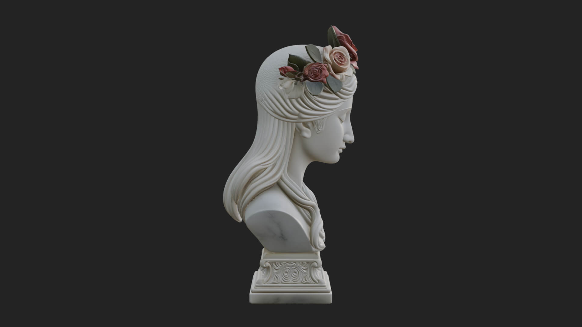 Flower Crown Woman Bust Statue Design 2 3D Print Model 3D Model