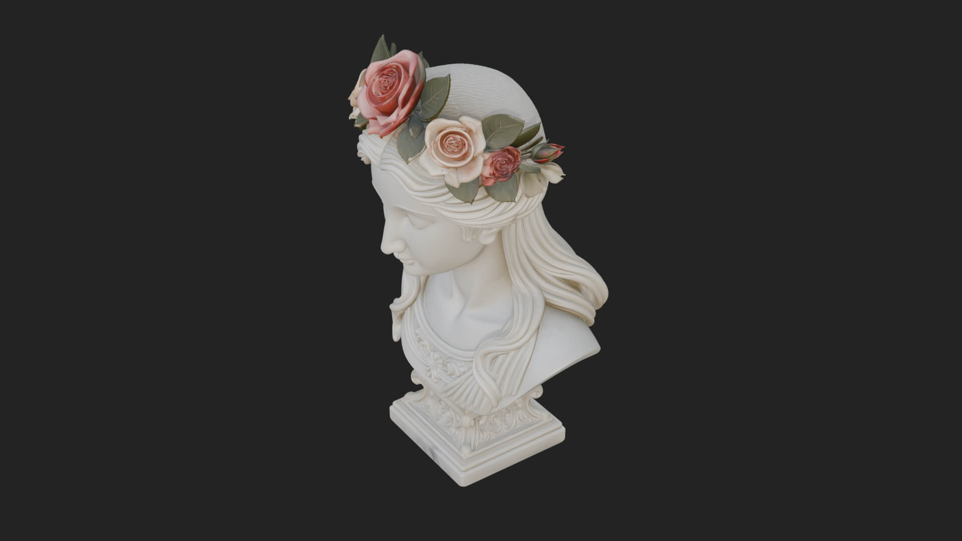 Flower Crown Woman Bust Statue Design 2 3D Print Model 3D Model