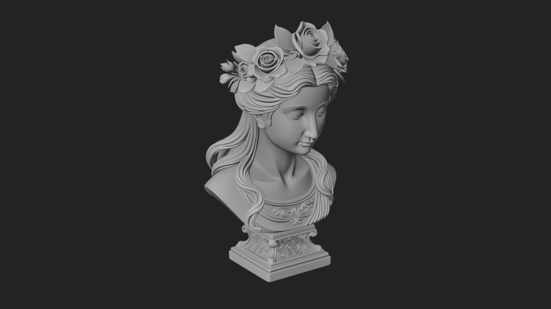 Flower Crown Woman Bust Statue Design 2 3D Print Model 3D Model