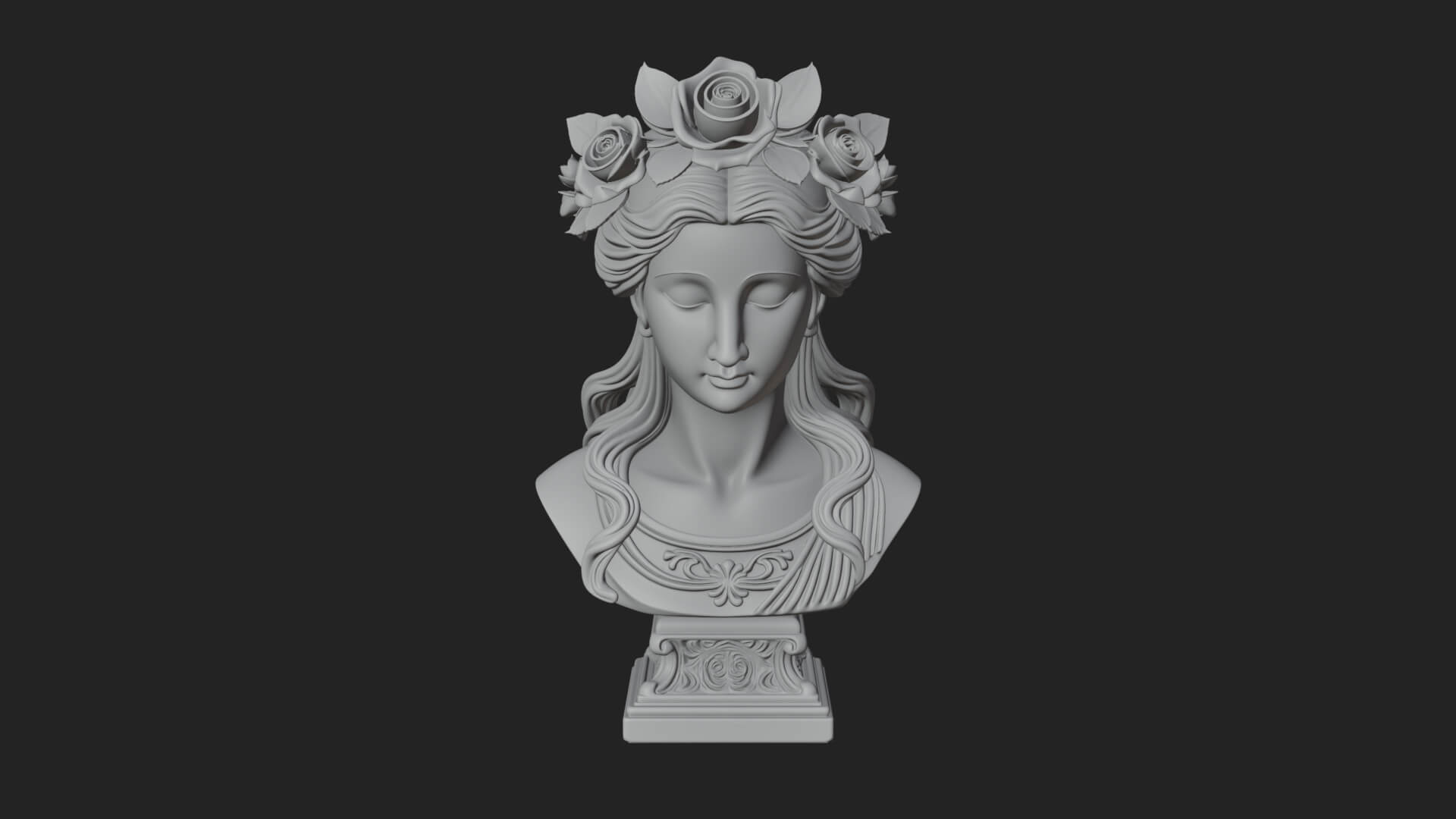 Flower Crown Woman Bust Statue Design 2 3D Print Model 3D Model