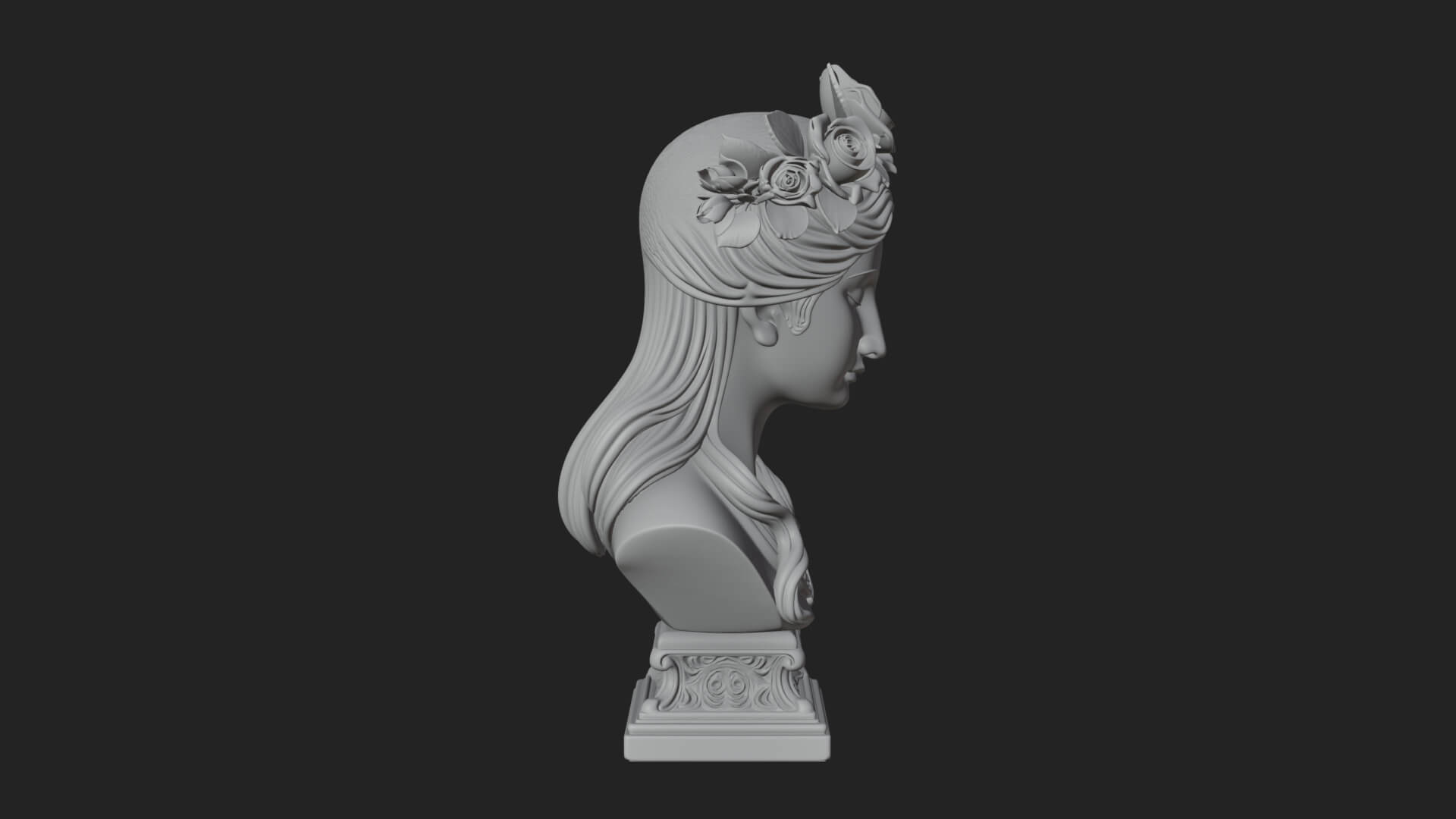 Flower Crown Woman Bust Statue Design 2 3D Print Model 3D Model