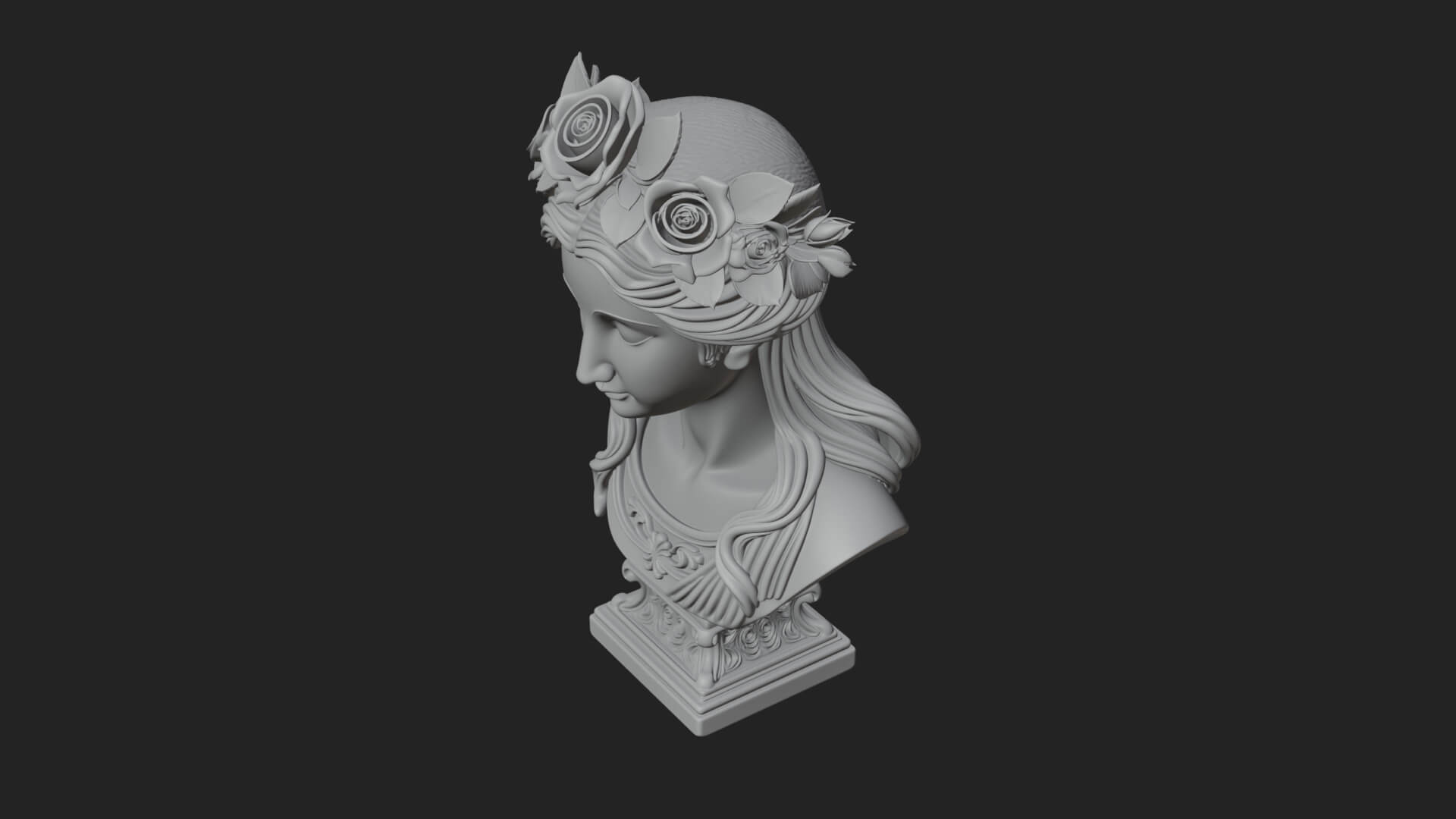 Flower Crown Woman Bust Statue Design 2 3D Print Model 3D Model