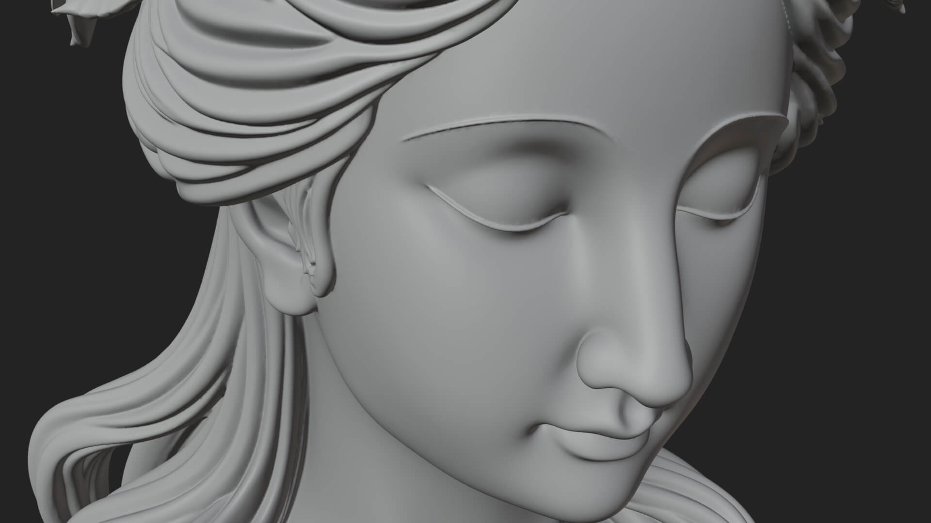 Flower Crown Woman Bust Statue Design 2 3D Print Model 3D Model
