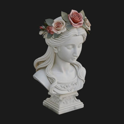 Flower Crown Woman Bust Statue Design 2 3D Print Model
