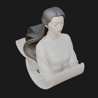 Flowing Hair Woman Bust Statue Design 1 3D Print Model