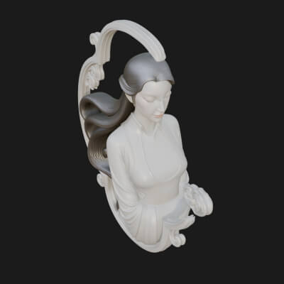 Flowing Hair Woman Bust Statue Design 2 3D Print Model
