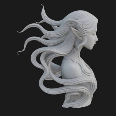 Flowing Hair Woman Bust Statue Design 4 3D Print Model