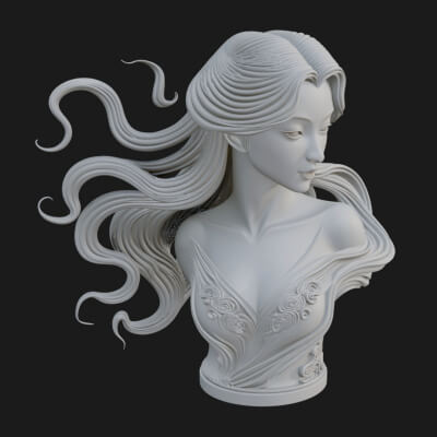 Flowing Hair Woman Bust Statue Design 5 3D Print Model