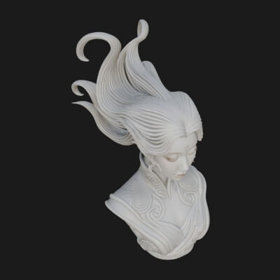 Flowing Hair Woman Bust Statue Design 6 3D Print Model