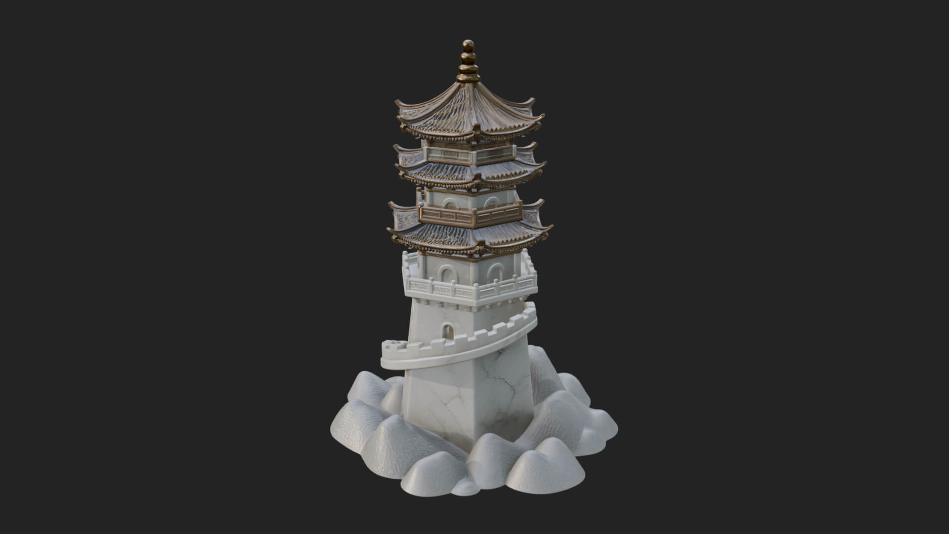 Fortified Pagoda Tower Design 11 3D Print Model 3D Model