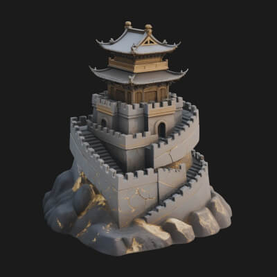 Fortified Pagoda Tower Design 3 3D Print Model