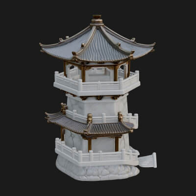 Fortified Pagoda Tower Design 9 3D Print Model