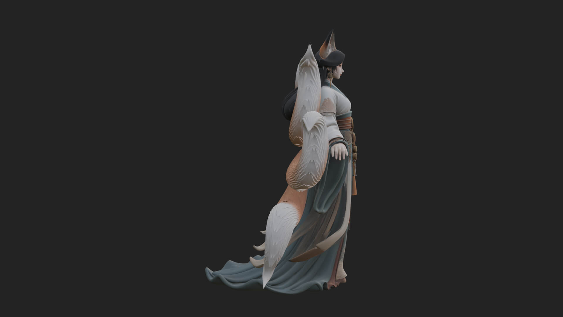 Fox-Eared Kitsune Woman Statue Design 1 3D Print Model 3D Model