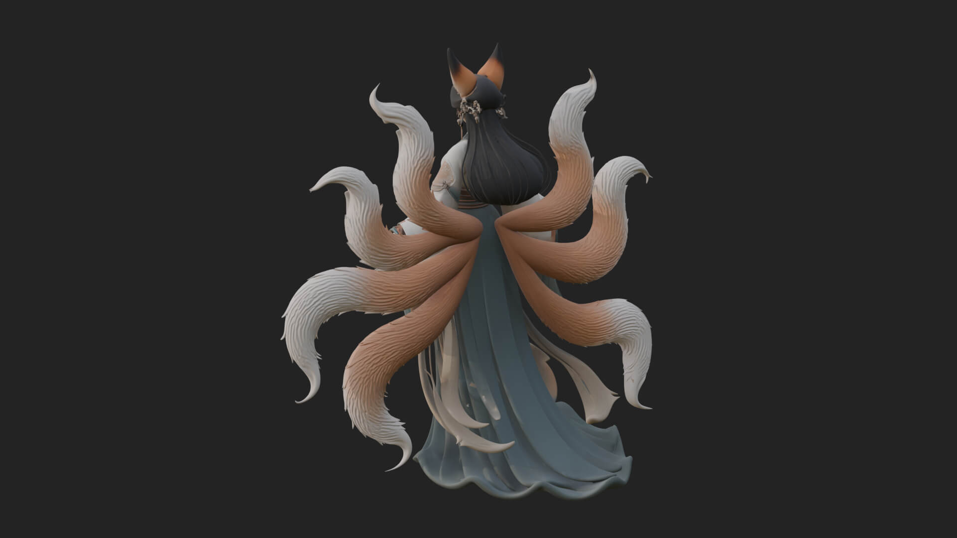 Fox-Eared Kitsune Woman Statue Design 1 3D Print Model 3D Model
