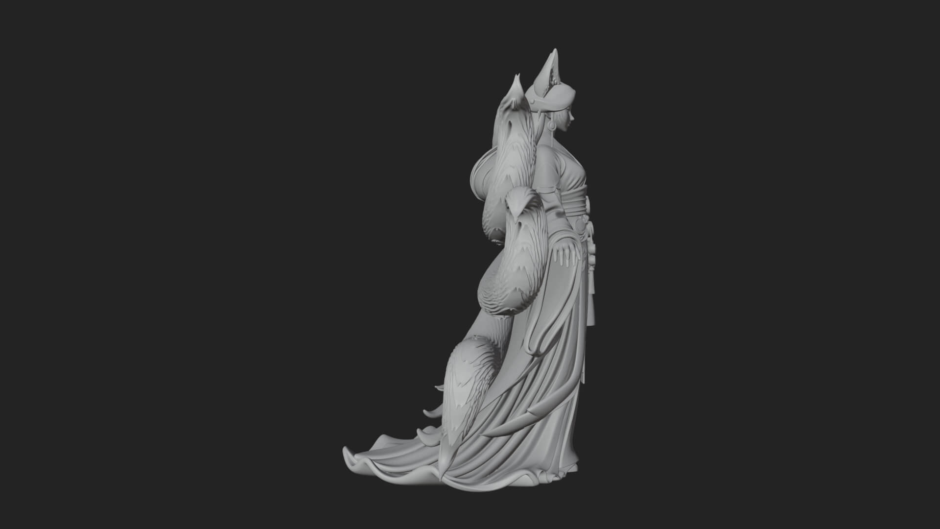 Fox-Eared Kitsune Woman Statue Design 1 3D Print Model 3D Model