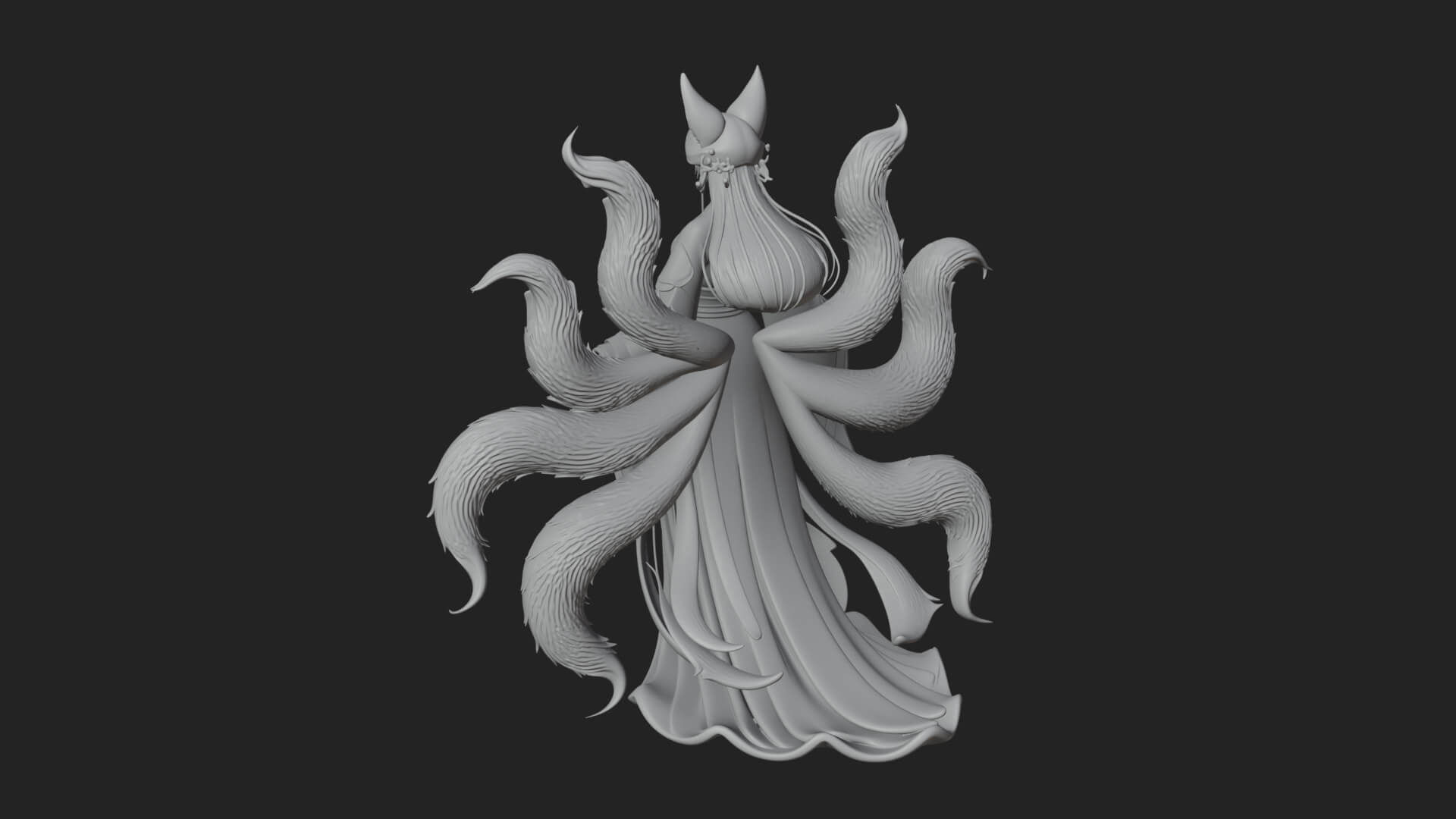 Fox-Eared Kitsune Woman Statue Design 1 3D Print Model 3D Model