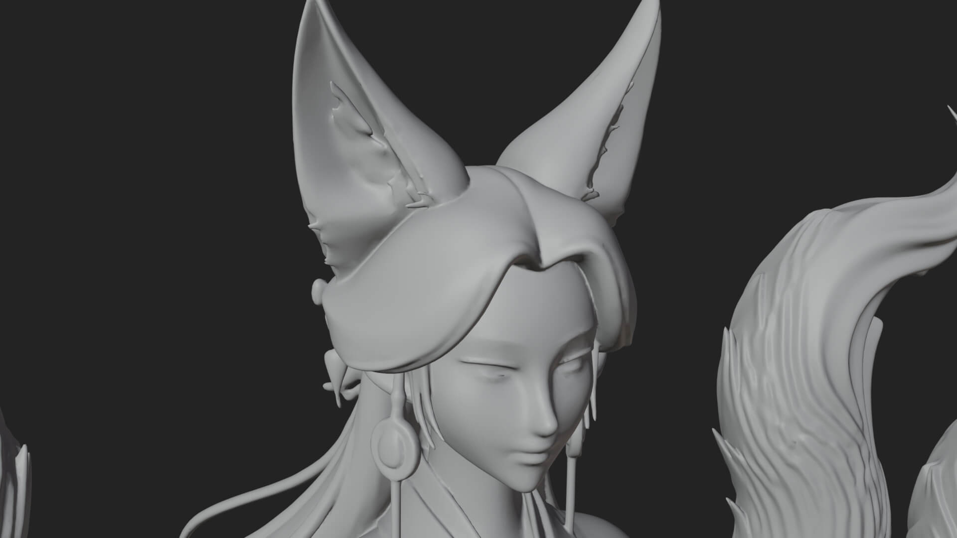 Fox-Eared Kitsune Woman Statue Design 1 3D Print Model 3D Model