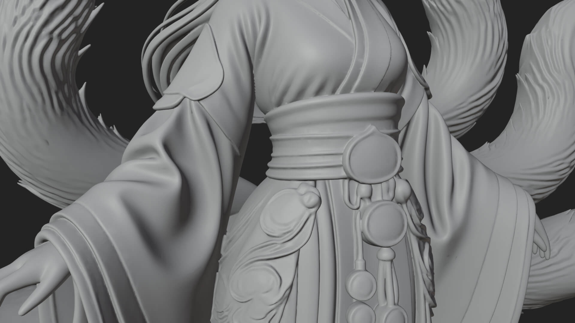 Fox-Eared Kitsune Woman Statue Design 1 3D Print Model 3D Model
