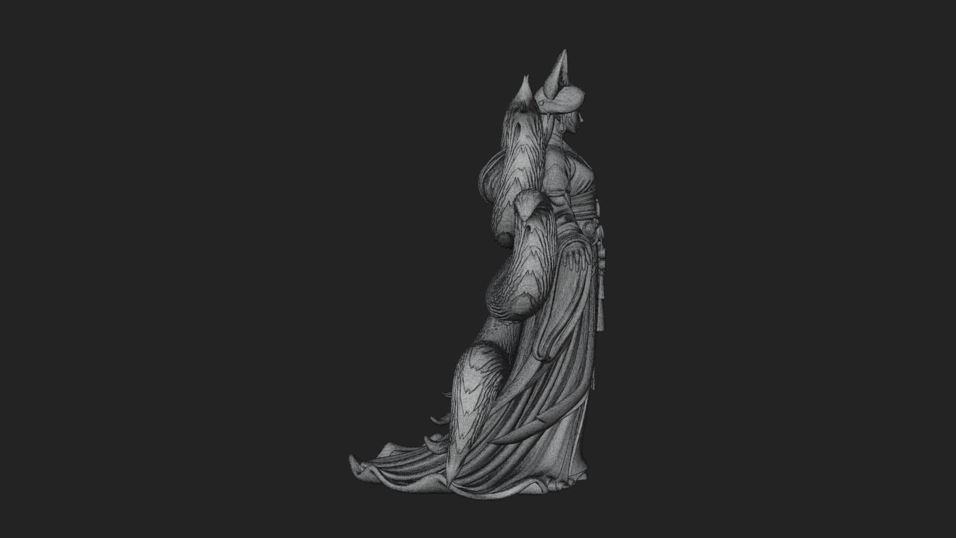 Fox-Eared Kitsune Woman Statue Design 1 3D Print Model 3D Model