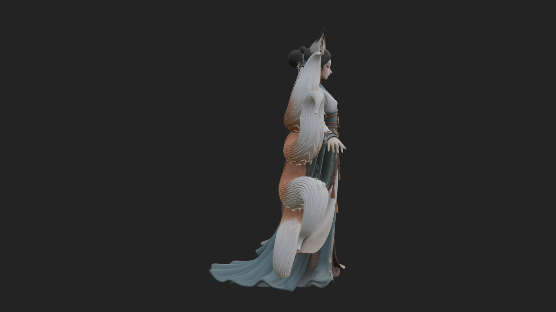 Fox-Eared Kitsune Woman Statue Design 2 3D Print Model 3D Model