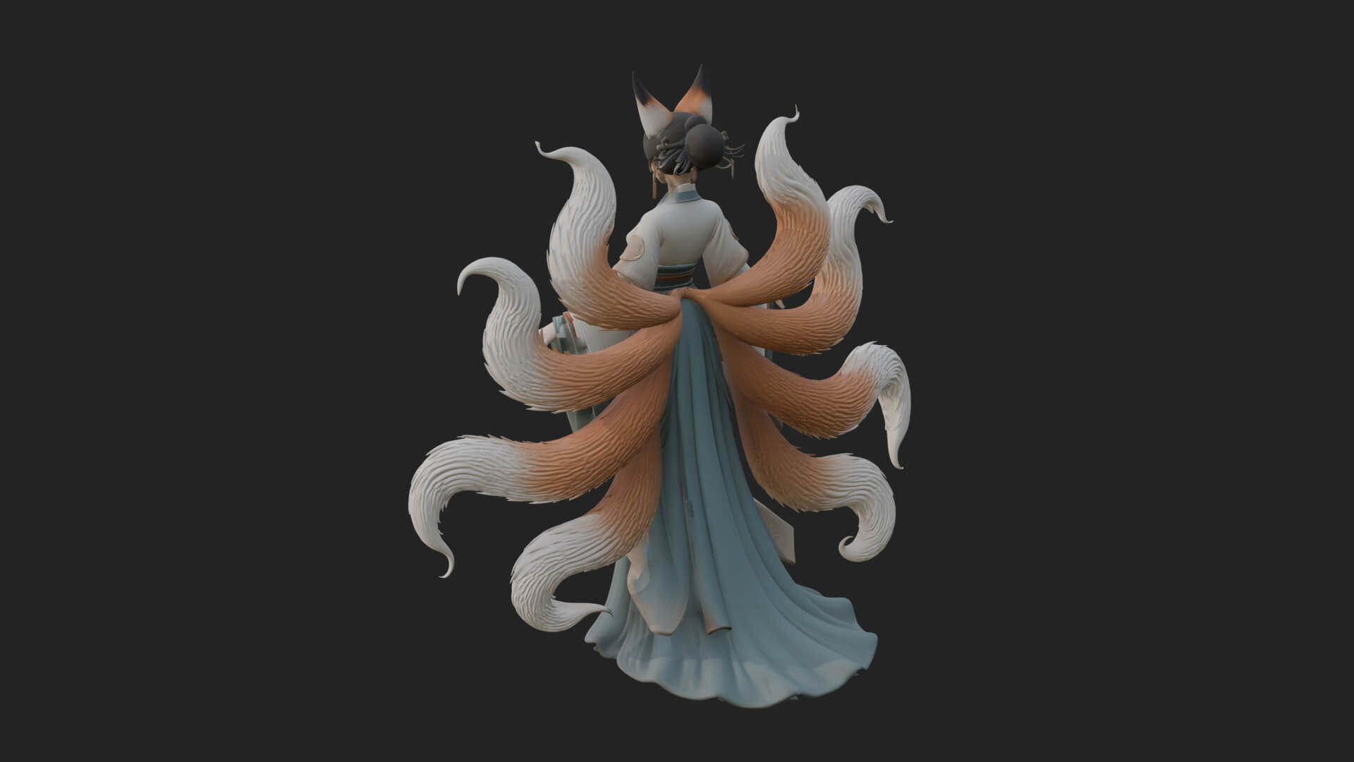 Fox-Eared Kitsune Woman Statue Design 2 3D Print Model 3D Model
