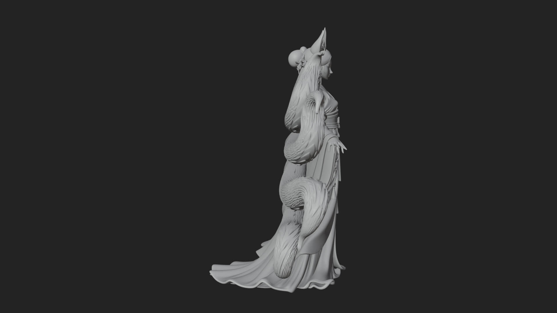 Fox-Eared Kitsune Woman Statue Design 2 3D Print Model 3D Model
