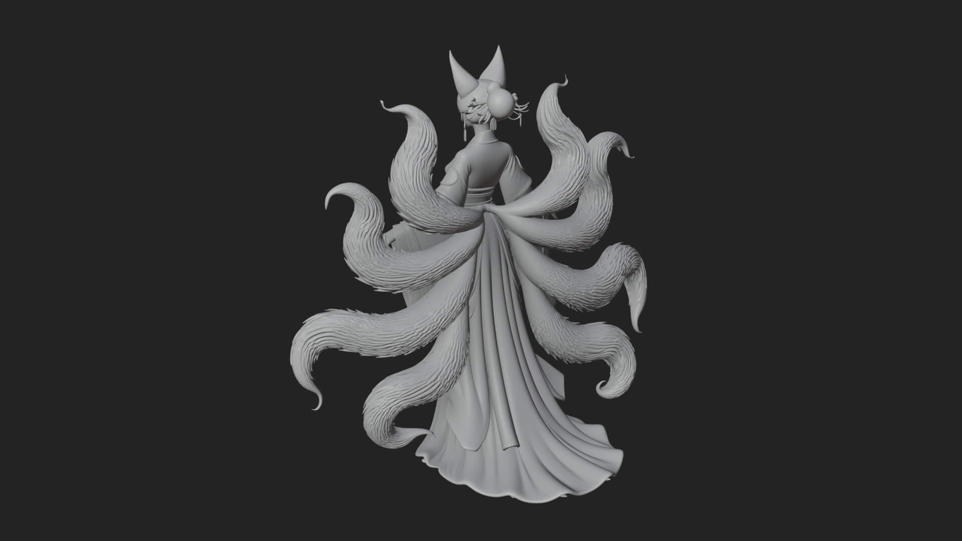 Fox-Eared Kitsune Woman Statue Design 2 3D Print Model 3D Model