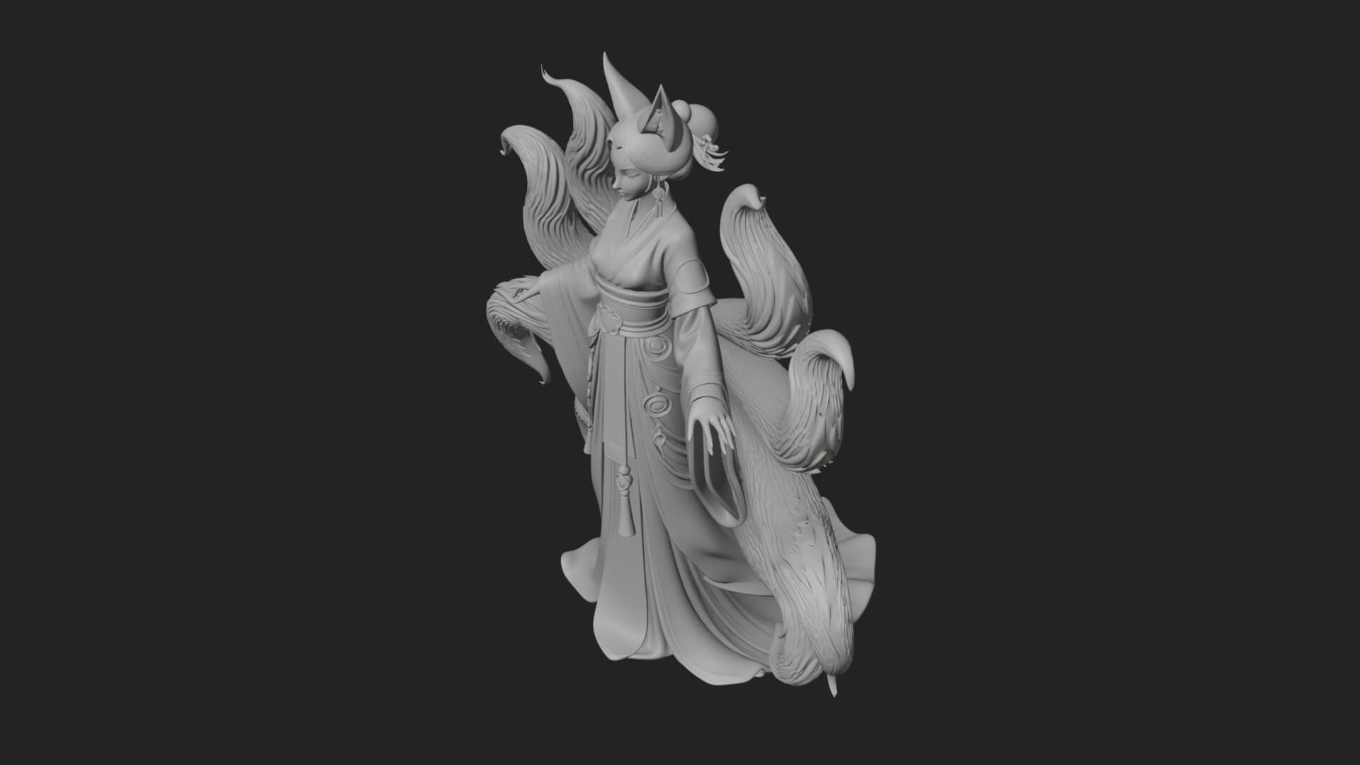 Fox-Eared Kitsune Woman Statue Design 2 3D Print Model 3D Model