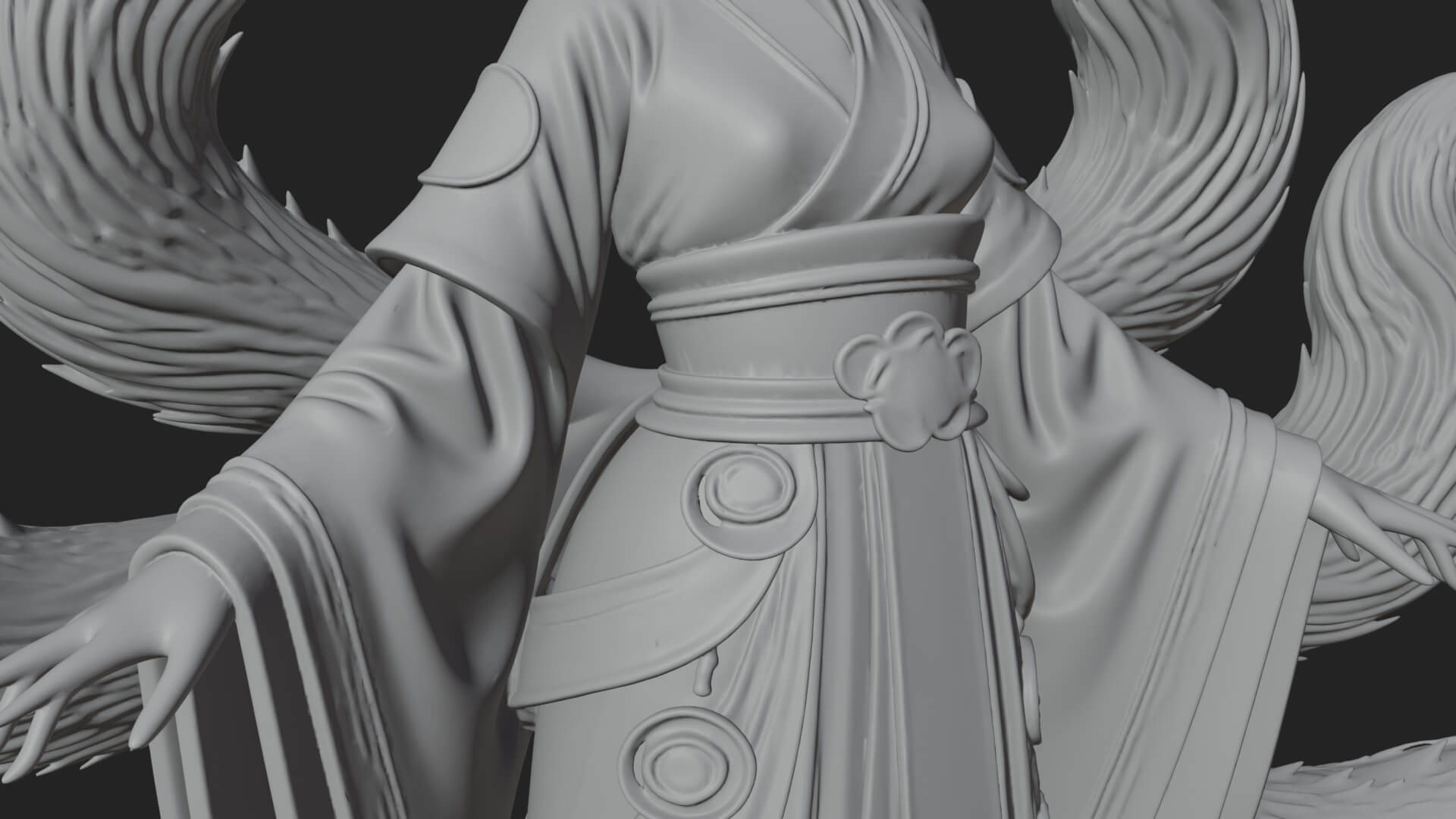 Fox-Eared Kitsune Woman Statue Design 2 3D Print Model 3D Model