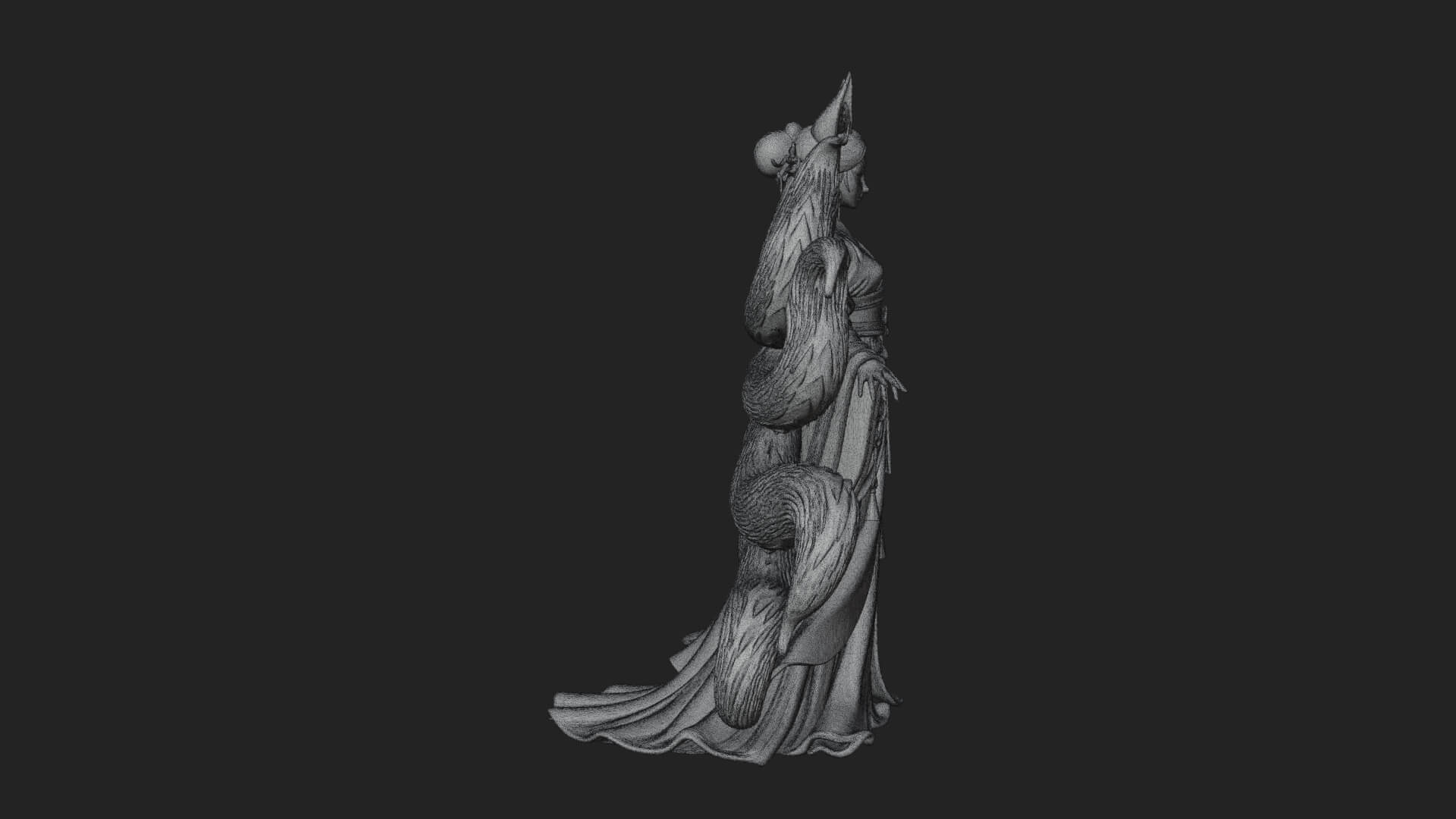 Fox-Eared Kitsune Woman Statue Design 2 3D Print Model 3D Model