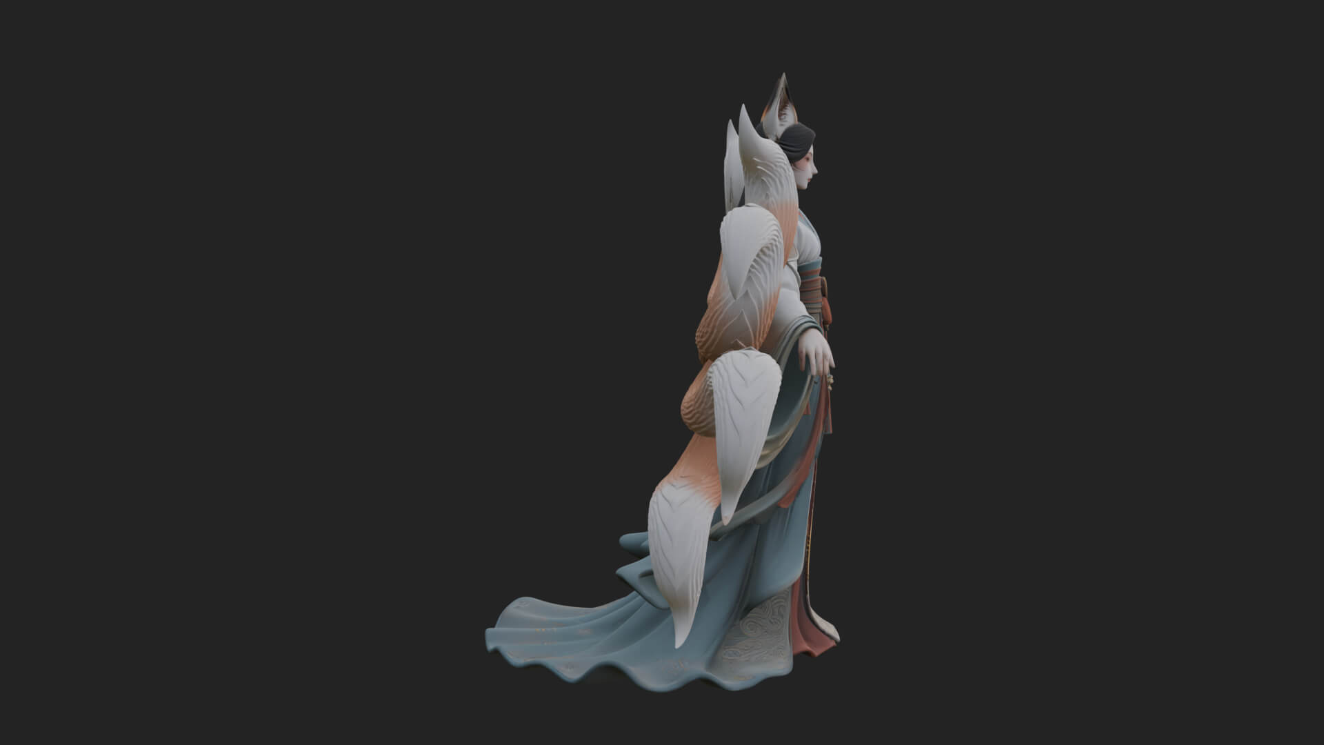 Fox-Eared Kitsune Woman Statue Design 3 3D Print Model 3D Model