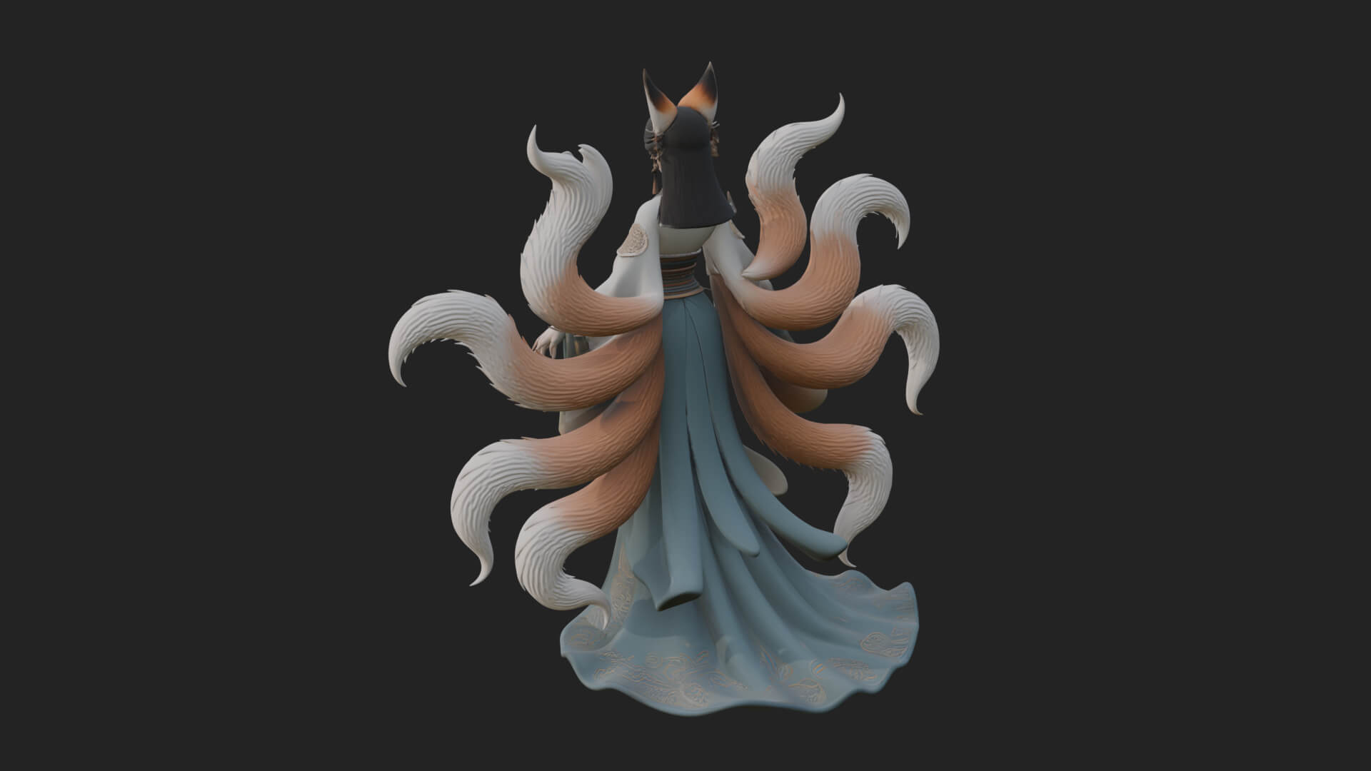 Fox-Eared Kitsune Woman Statue Design 3 3D Print Model 3D Model