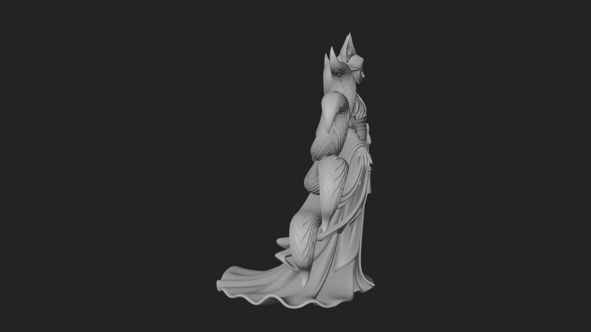 Fox-Eared Kitsune Woman Statue Design 3 3D Print Model 3D Model