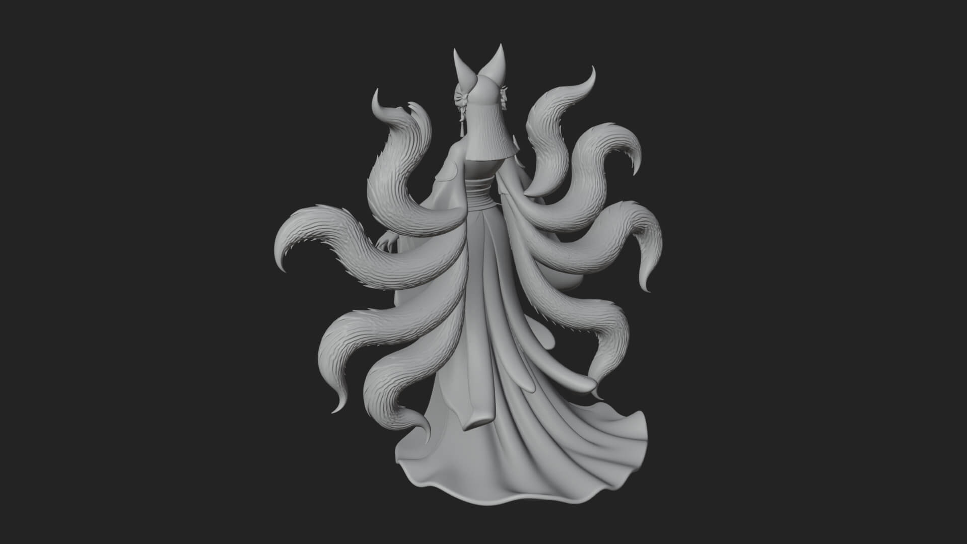 Fox-Eared Kitsune Woman Statue Design 3 3D Print Model 3D Model