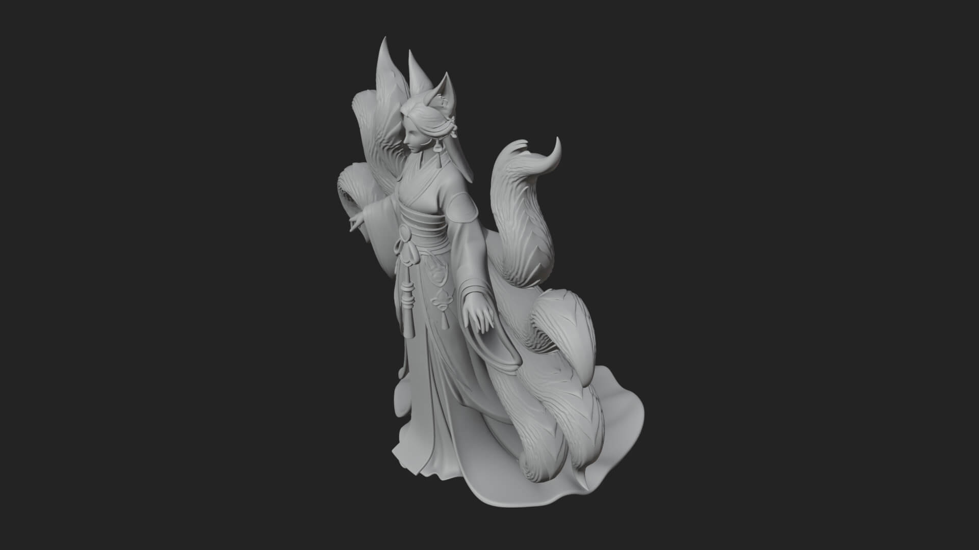 Fox-Eared Kitsune Woman Statue Design 3 3D Print Model 3D Model