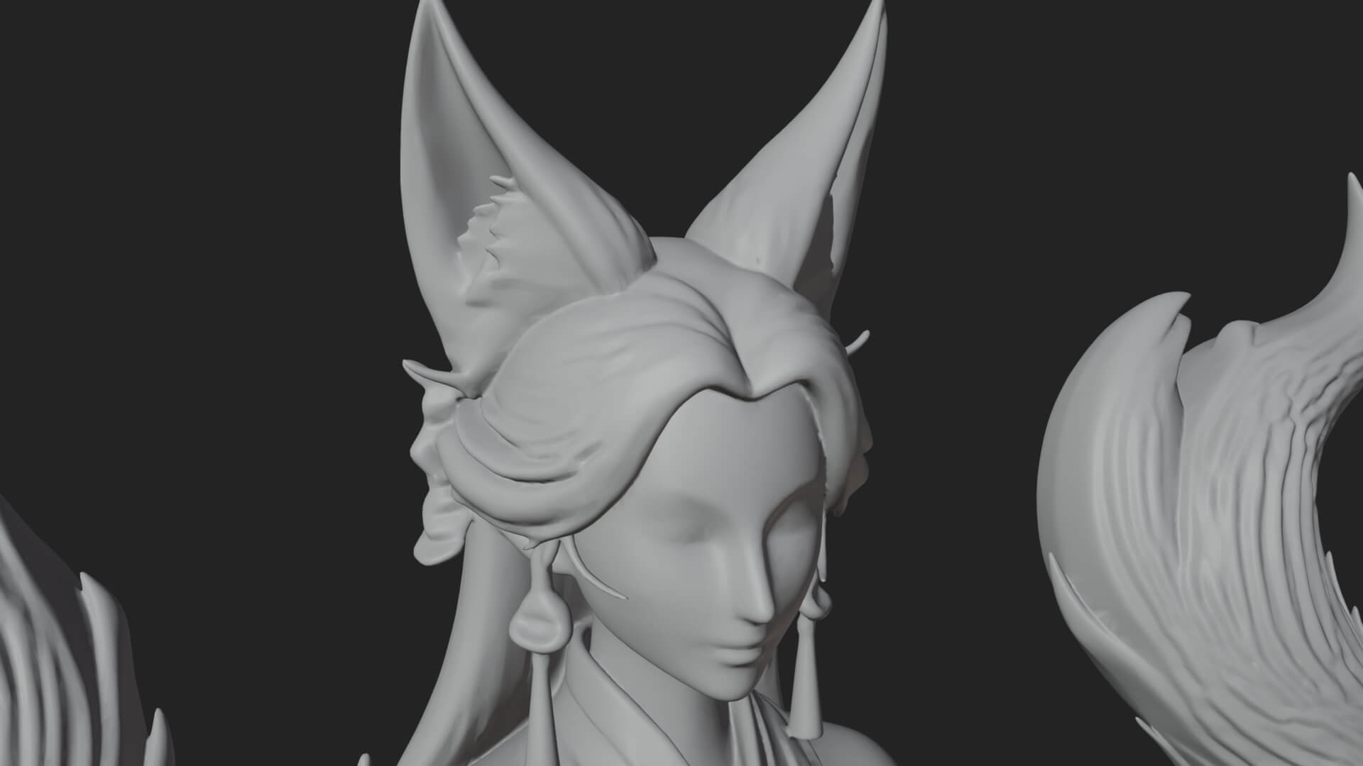 Fox-Eared Kitsune Woman Statue Design 3 3D Print Model 3D Model