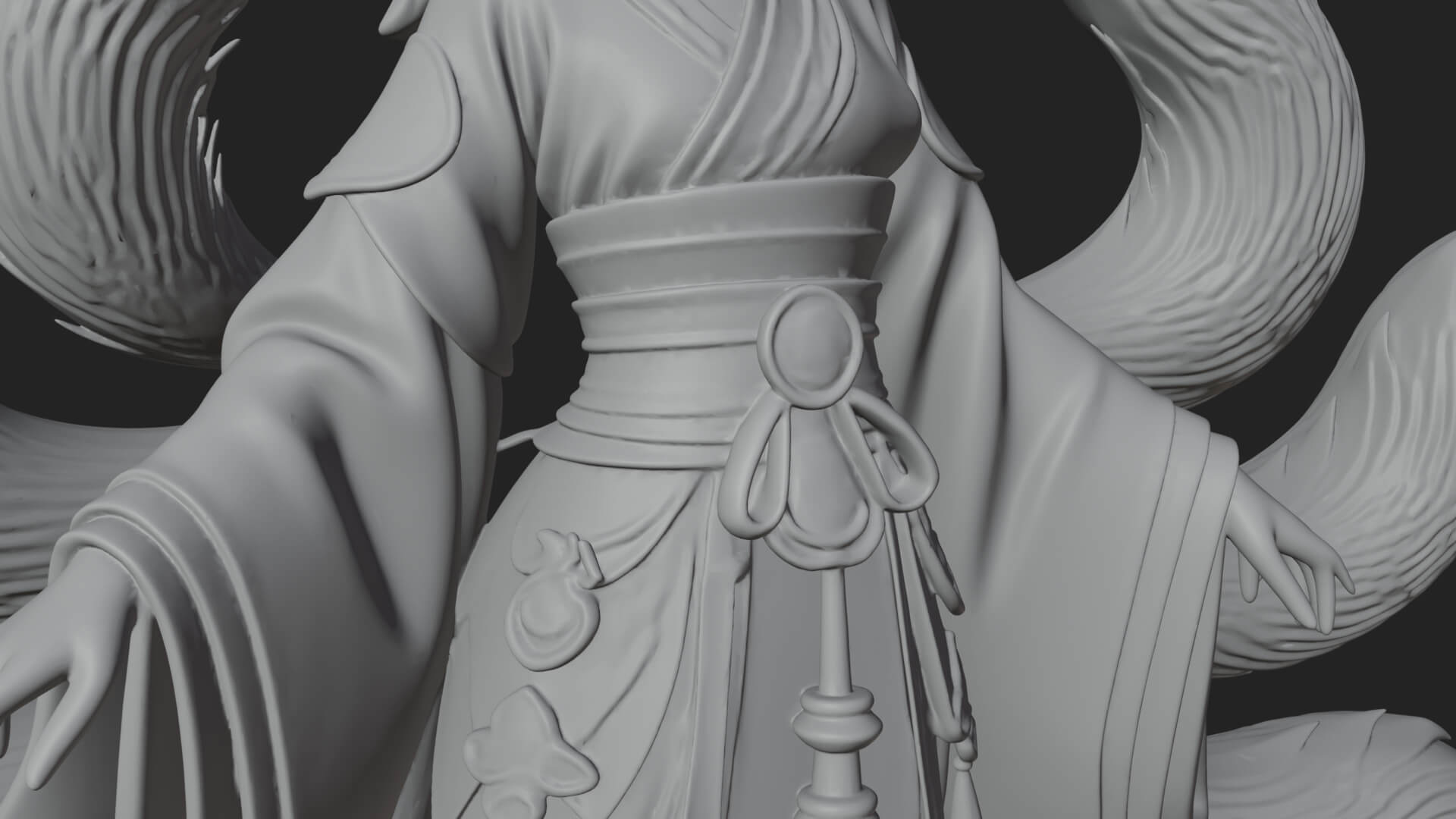 Fox-Eared Kitsune Woman Statue Design 3 3D Print Model 3D Model