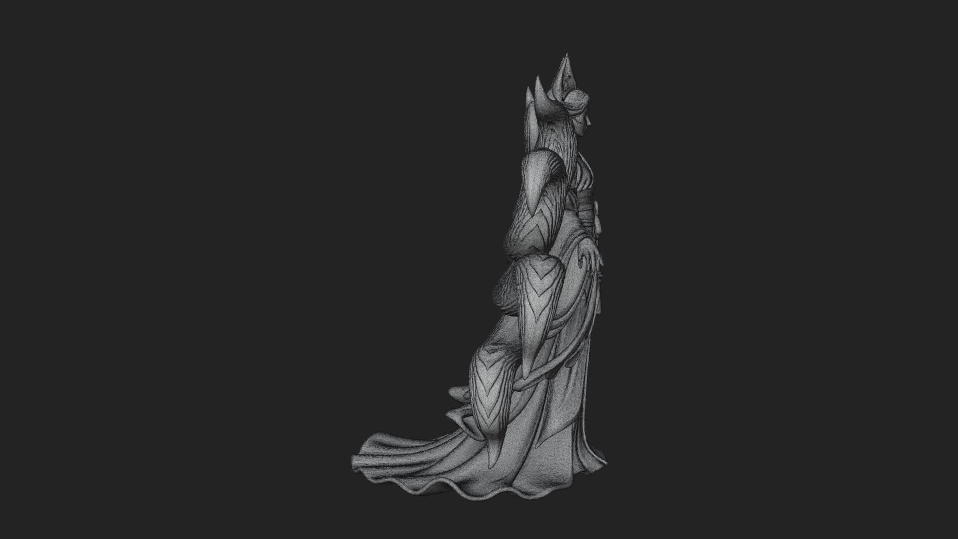 Fox-Eared Kitsune Woman Statue Design 3 3D Print Model 3D Model